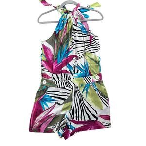 Cache Women's Multicolor Floral Print Halter Neck One Piece Jumpsuit Size 8